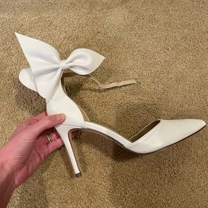 Lulu’s white bow strap ankle pumps